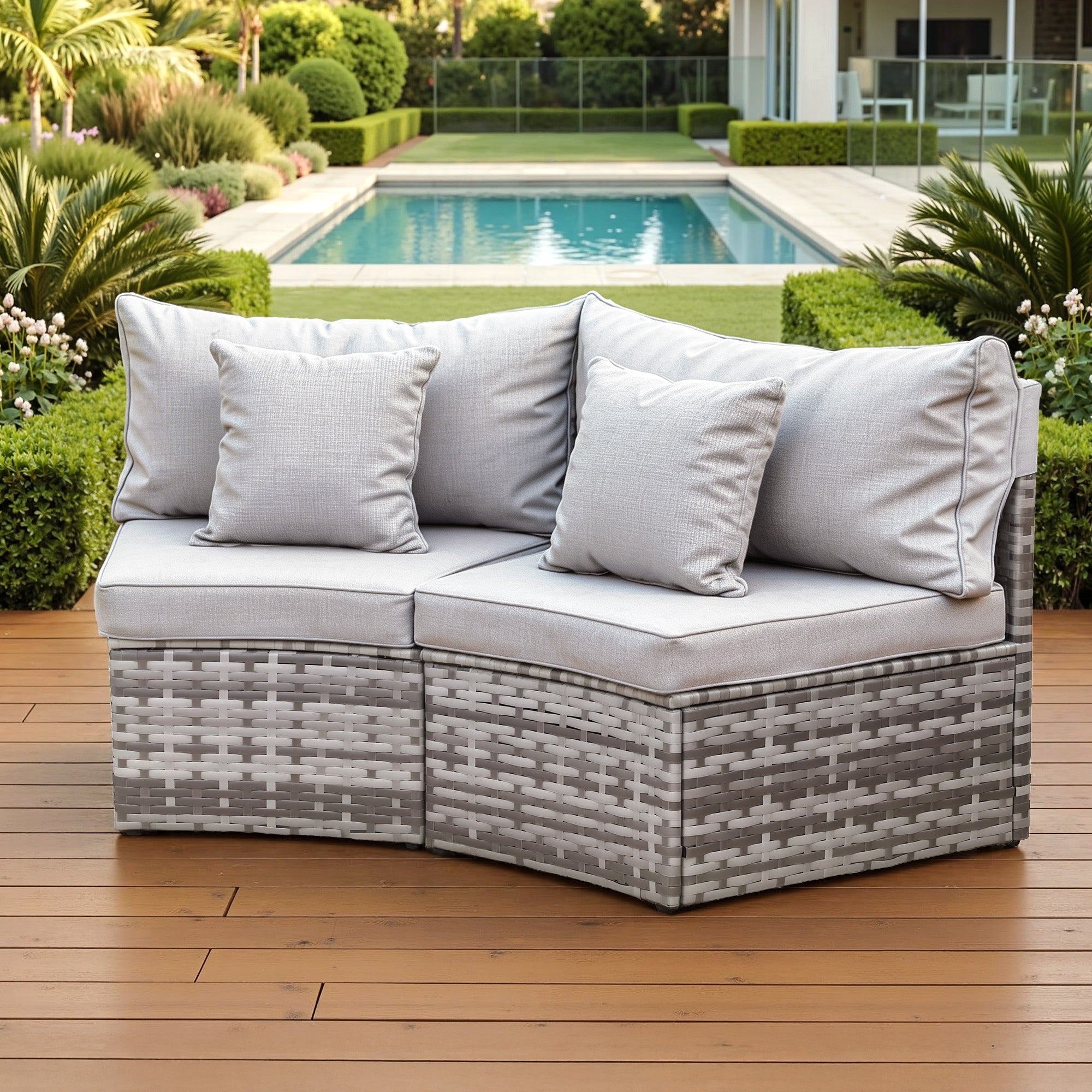 Gardeon 2 PCS Outdoor Sofa Set Rattan Modular Chair Garden Patio Furniture Grey ODF-SOFA-RCHAIRX2-GE