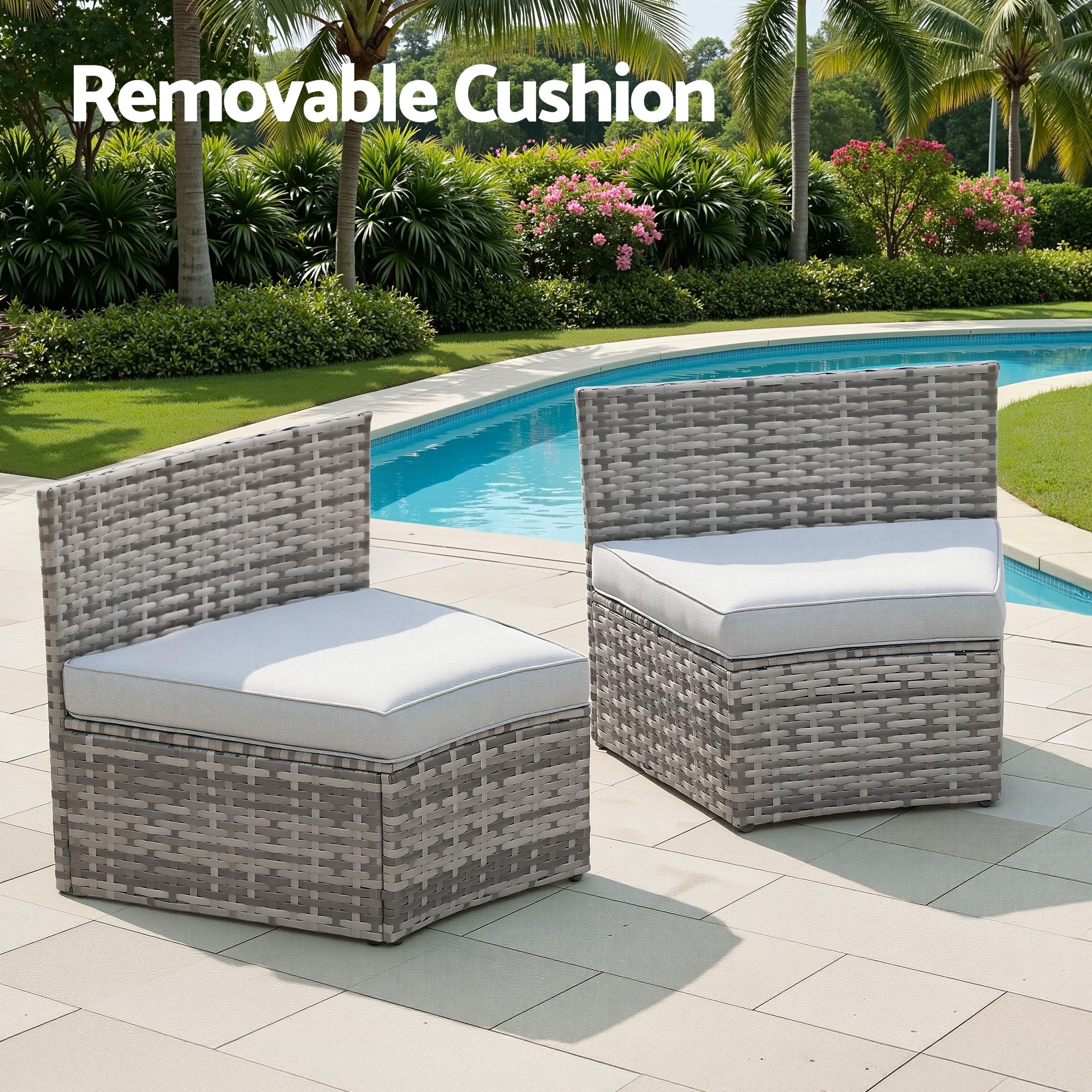 Gardeon 2 PCS Outdoor Sofa Set Rattan Modular Chair Garden Patio Furniture Grey ODF-SOFA-RCHAIRX2-GE