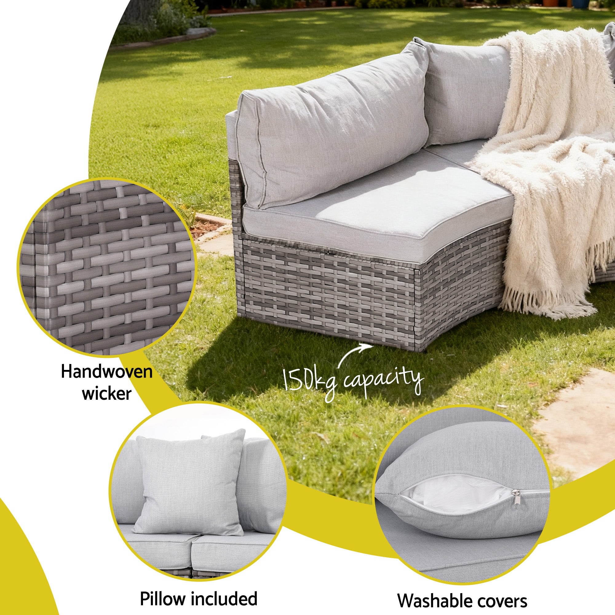 Gardeon 2 PCS Outdoor Sofa Set Rattan Modular Chair Garden Patio Furniture Grey ODF-SOFA-RCHAIRX2-GE