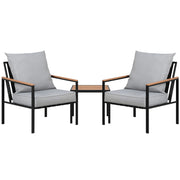 Gardeon 3PC Outdoor Furniture Bistro Set Lounge Setting Chairs Table Patio Black ODF-ST-PLW-3PCS-BK