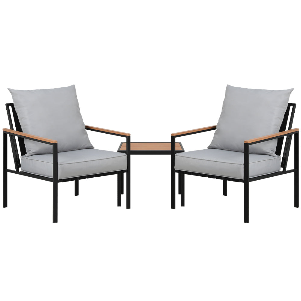 Gardeon 3PC Outdoor Furniture Bistro Set Lounge Setting Chairs Table Patio Black ODF-ST-PLW-3PCS-BK