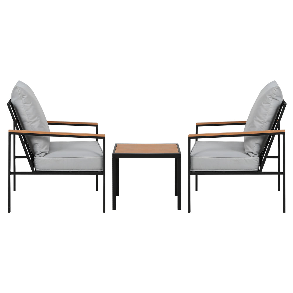 Gardeon 3PC Outdoor Furniture Bistro Set Lounge Setting Chairs Table Patio Black ODF-ST-PLW-3PCS-BK