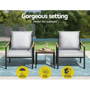 Gardeon 3PC Outdoor Furniture Bistro Set Lounge Setting Chairs Table Patio Black ODF-ST-PLW-3PCS-BK