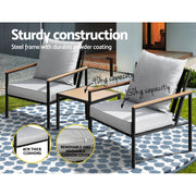 Gardeon 3PC Outdoor Furniture Bistro Set Lounge Setting Chairs Table Patio Black ODF-ST-PLW-3PCS-BK