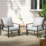 Gardeon 3PC Outdoor Furniture Bistro Set Lounge Setting Chairs Table Patio Black ODF-ST-PLW-3PCS-BK