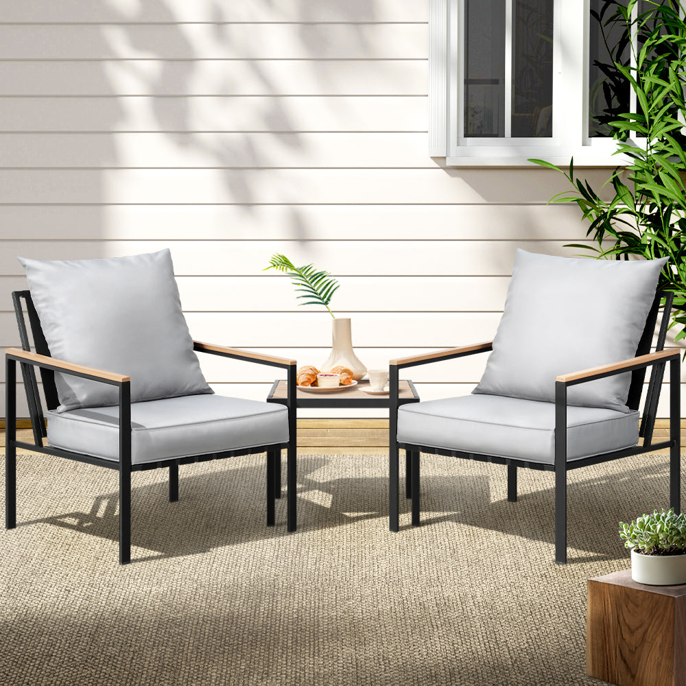 Gardeon 3PC Outdoor Furniture Bistro Set Lounge Setting Chairs Table Patio Black ODF-ST-PLW-3PCS-BK