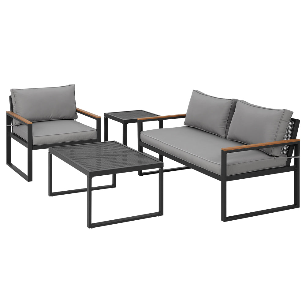 Gardeon Outdoor Sofa Set 3 Seater Corner Modular Lounge Setting Steel ODF-ST-SOFA-4PCS-BK-AB