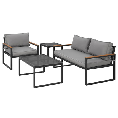 Gardeon Outdoor Sofa Set 3 Seater Corner Modular Lounge Setting Steel ODF-ST-SOFA-4PCS-BK-AB
