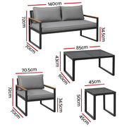 Gardeon Outdoor Sofa Set 3 Seater Corner Modular Lounge Setting Steel ODF-ST-SOFA-4PCS-BK-AB