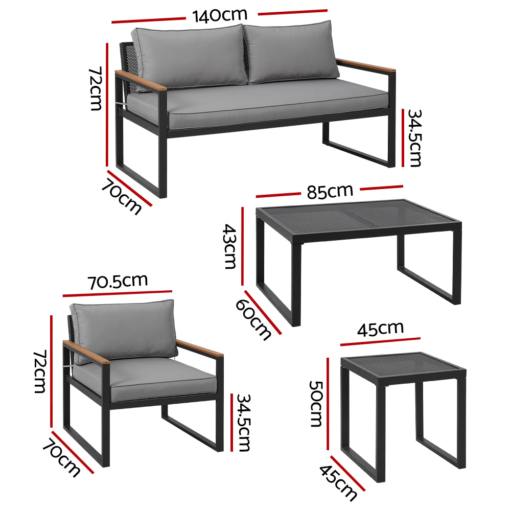 Gardeon Outdoor Sofa Set 3 Seater Corner Modular Lounge Setting Steel ODF-ST-SOFA-4PCS-BK-AB