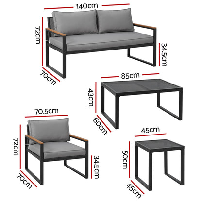 Gardeon Outdoor Sofa Set 3 Seater Corner Modular Lounge Setting Steel ODF-ST-SOFA-4PCS-BK-AB