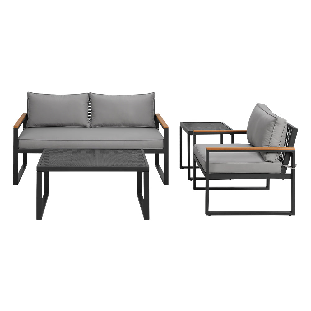 Gardeon Outdoor Sofa Set 3 Seater Corner Modular Lounge Setting Steel ODF-ST-SOFA-4PCS-BK-AB