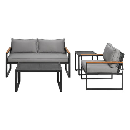 Gardeon Outdoor Sofa Set 3 Seater Corner Modular Lounge Setting Steel ODF-ST-SOFA-4PCS-BK-AB