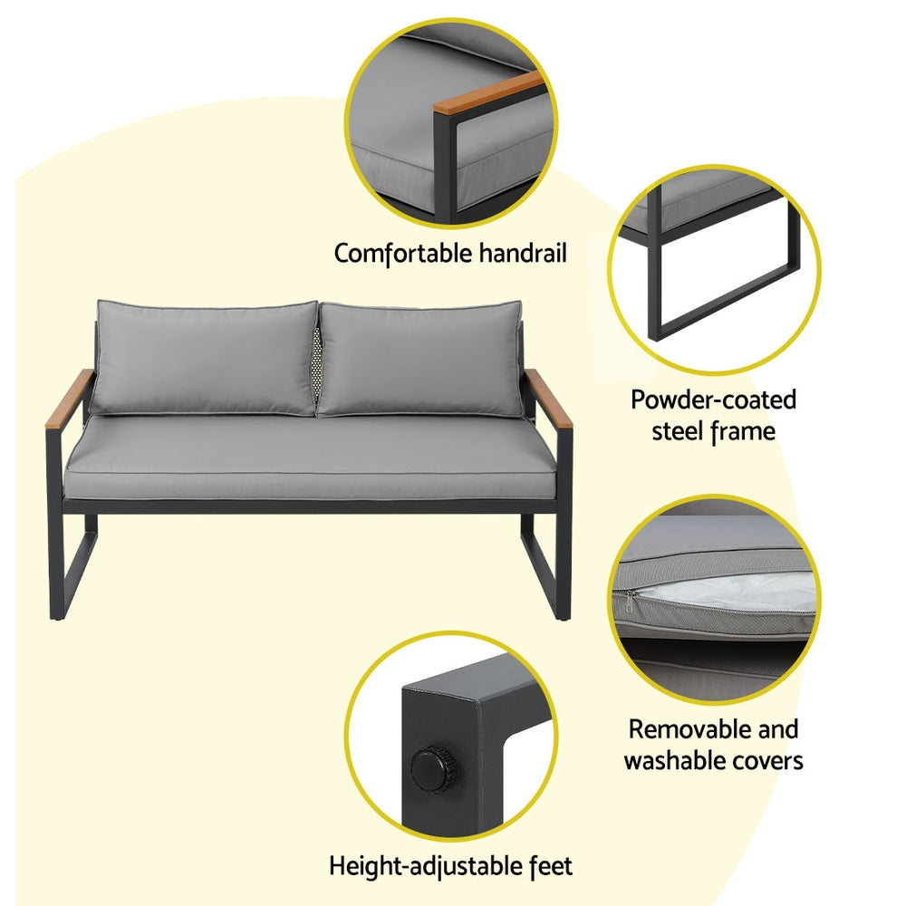 Gardeon Outdoor Sofa Set 3 Seater Corner Modular Lounge Setting Steel ODF-ST-SOFA-4PCS-BK-AB