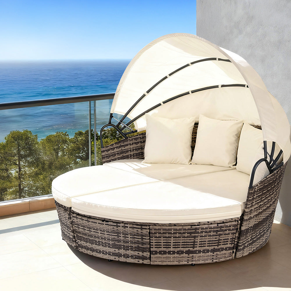 Gardeon Outdoor Day Bed Sun Lounge Setting Wicker Lounger Furniture Patio Beige Set of 3 ODF-SUNBED-180-BE-ABC