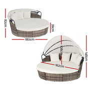 Gardeon Outdoor Day Bed Sun Lounge Setting Wicker Lounger Furniture Patio Beige Set of 3 ODF-SUNBED-180-BE-ABC