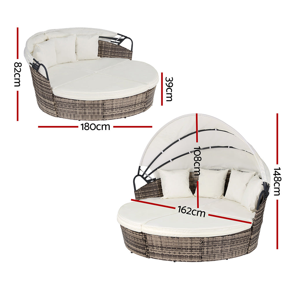 Gardeon Outdoor Day Bed Sun Lounge Setting Wicker Lounger Furniture Patio Beige Set of 3 ODF-SUNBED-180-BE-ABC
