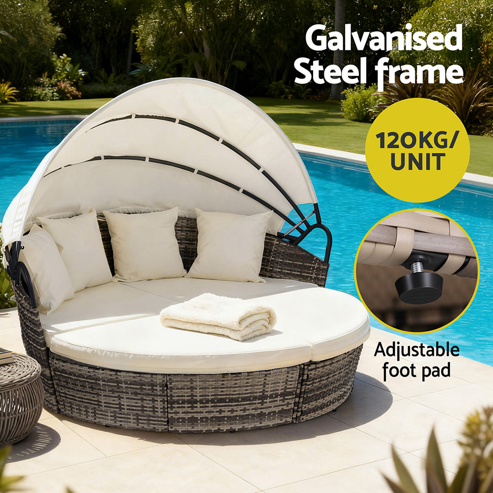 Gardeon Outdoor Day Bed Sun Lounge Setting Wicker Lounger Furniture Patio Beige Set of 3 ODF-SUNBED-180-BE-ABC