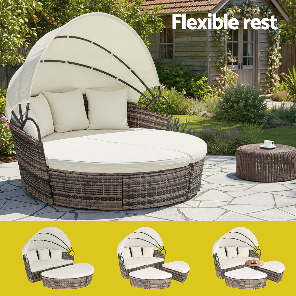 Gardeon Outdoor Day Bed Sun Lounge Setting Wicker Lounger Furniture Patio Beige Set of 3 ODF-SUNBED-180-BE-ABC