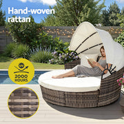 Gardeon Outdoor Day Bed Sun Lounge Setting Wicker Lounger Furniture Patio Beige Set of 3 ODF-SUNBED-180-BE-ABC