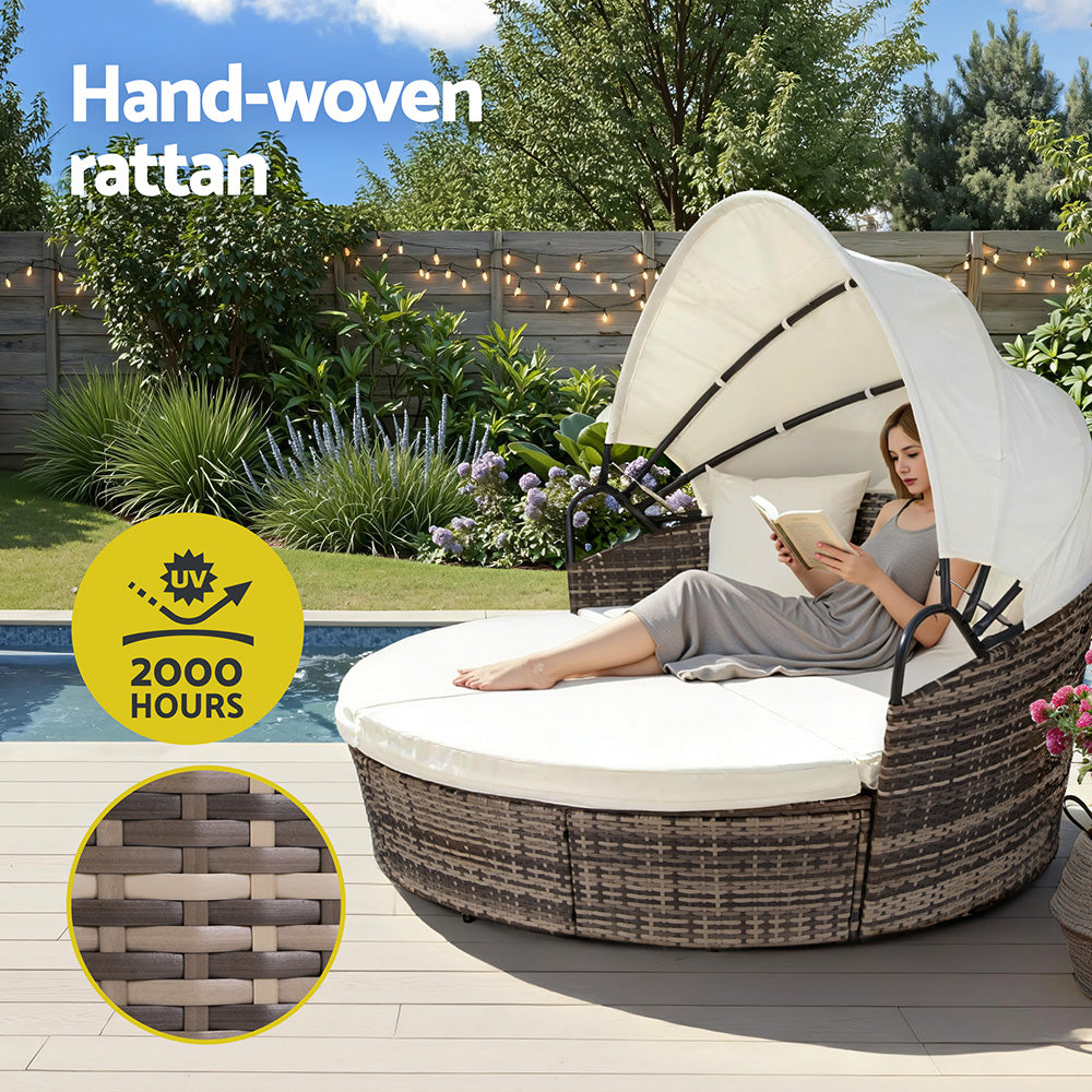 Gardeon Outdoor Day Bed Sun Lounge Setting Wicker Lounger Furniture Patio Beige Set of 3 ODF-SUNBED-180-BE-ABC