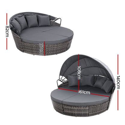 Gardeon Sun Lounge Setting Wicker Lounger Day Bed Outdoor Furniture Patio Grey ODF-SUNBED-180-GR-ABC