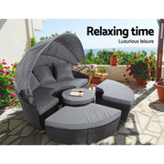 Gardeon Sun Lounge Setting Wicker Lounger Day Bed Patio Outdoor Furniture Black