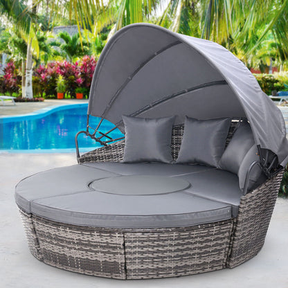 Gardeon Sun Lounge Setting Wicker Lounger Day Bed Patio Outdoor Furniture Grey ODF-SUNBED-180OT-GR-ABC