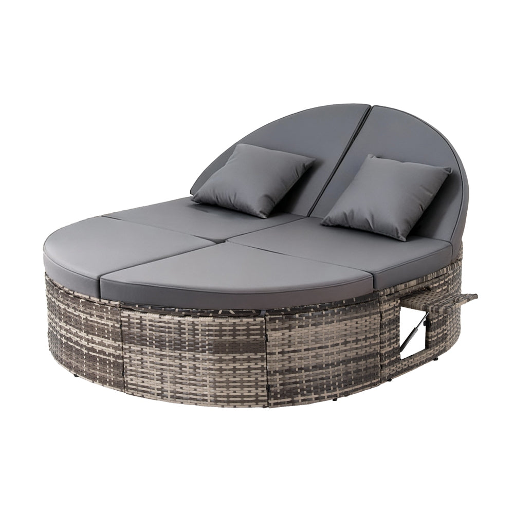 Gardeon Outdoor Day Bed Sun Lounge Setting Wicker Lounger Patio Furniture w/ Retractable Side Tray ODF-SUNBED-BS22-GE-AB