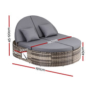 Gardeon Outdoor Day Bed Sun Lounge Setting Wicker Lounger Patio Furniture w/ Retractable Side Tray ODF-SUNBED-BS22-GE-AB