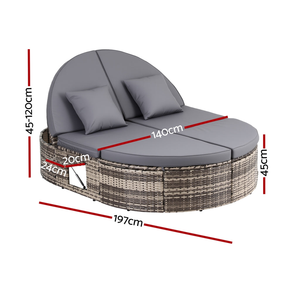 Gardeon Outdoor Day Bed Sun Lounge Setting Wicker Lounger Patio Furniture w/ Retractable Side Tray ODF-SUNBED-BS22-GE-AB