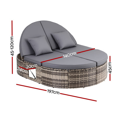 Gardeon Outdoor Day Bed Sun Lounge Setting Wicker Lounger Patio Furniture w/ Retractable Side Tray ODF-SUNBED-BS22-GE-AB