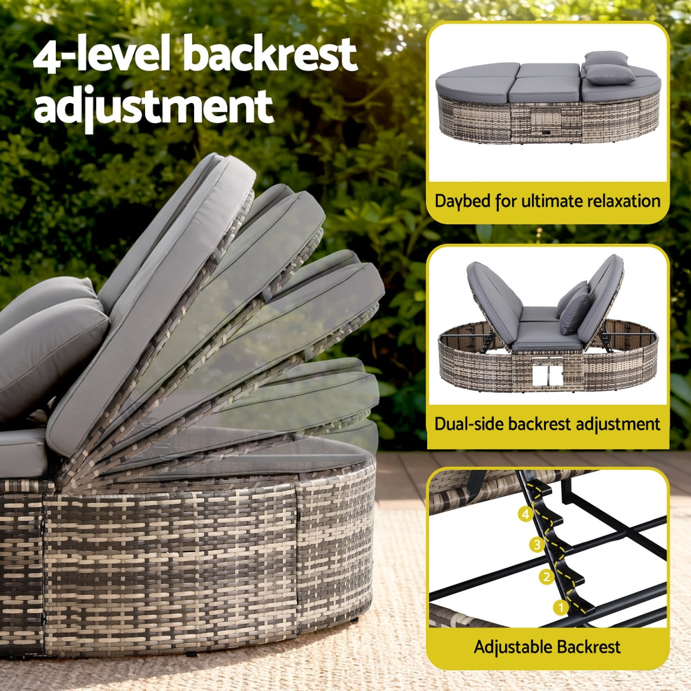 Gardeon Outdoor Day Bed Sun Lounge Setting Wicker Lounger Patio Furniture w/ Retractable Side Tray ODF-SUNBED-BS22-GE-AB