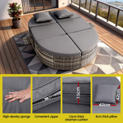 Gardeon Outdoor Day Bed Sun Lounge Setting Wicker Lounger Patio Furniture w/ Retractable Side Tray ODF-SUNBED-BS22-GE-AB