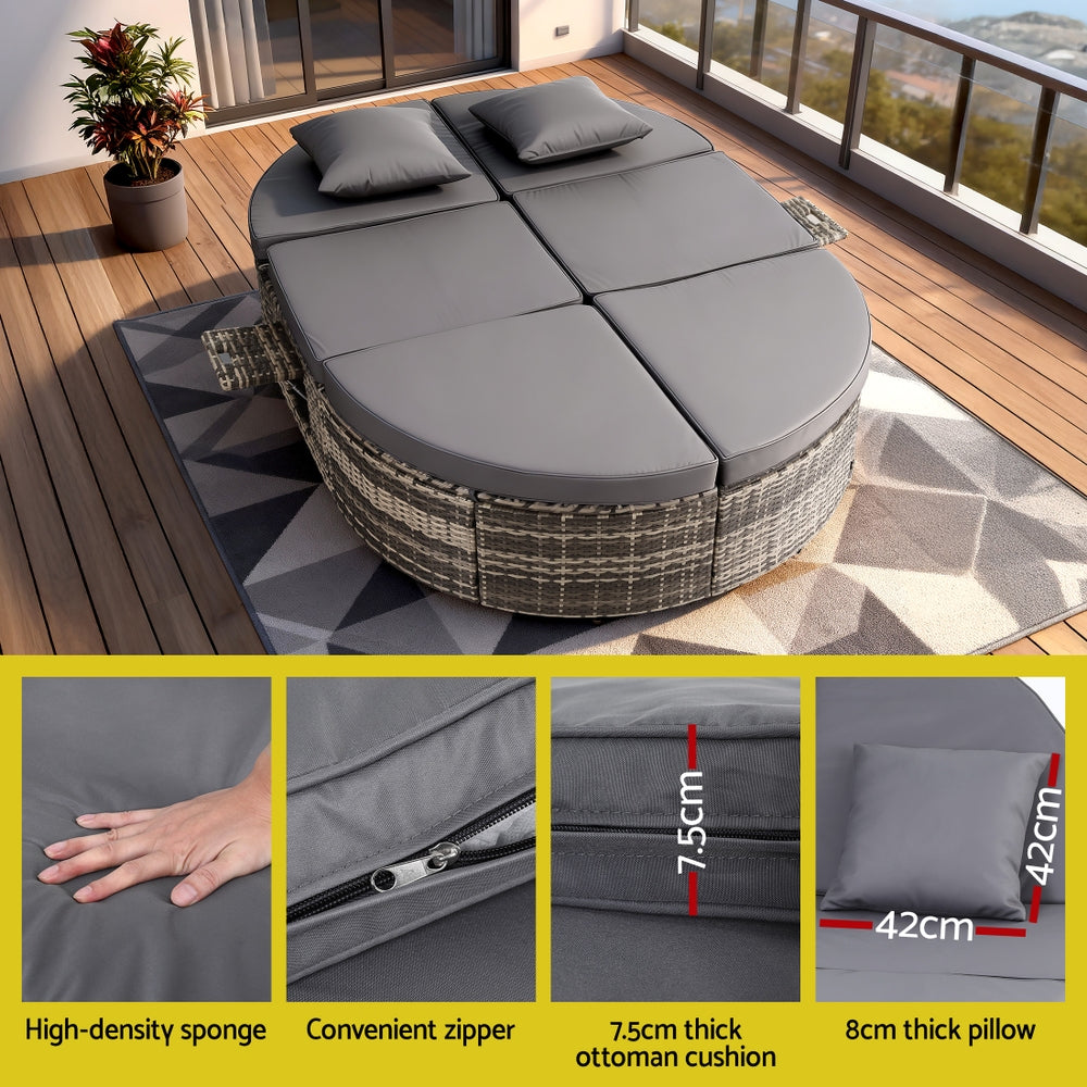 Gardeon Outdoor Day Bed Sun Lounge Setting Wicker Lounger Patio Furniture w/ Retractable Side Tray ODF-SUNBED-BS22-GE-AB