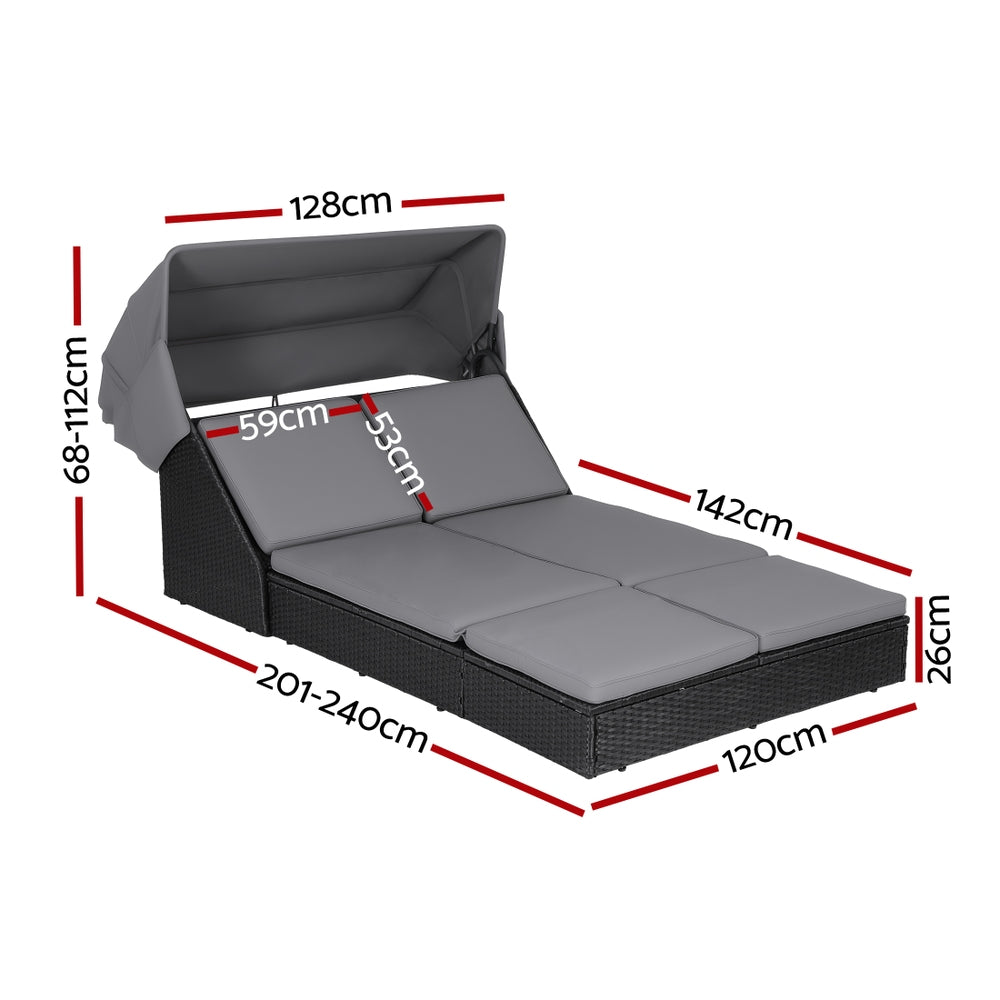 Gardeon Outdoor Day Bed Sun Lounge Setting Wicker Lounger Patio Furniture ODF-SUNBED-BS23-BK-AB