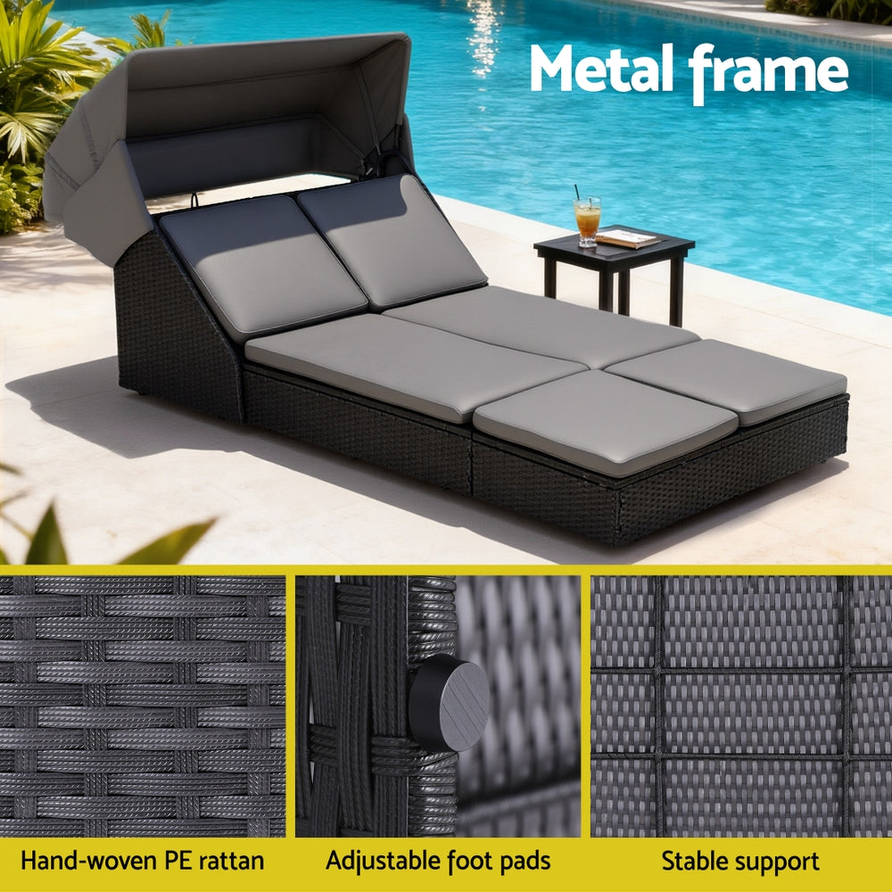 Gardeon Outdoor Day Bed Sun Lounge Setting Wicker Lounger Patio Furniture ODF-SUNBED-BS23-BK-AB