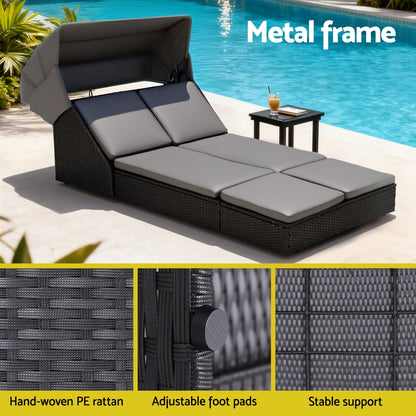 Gardeon Outdoor Day Bed Sun Lounge Setting Wicker Lounger Patio Furniture ODF-SUNBED-BS23-BK-AB
