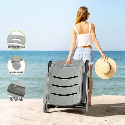Gardeon Sun Lounger Folding Lounge Chair Wheels Patio Outdoor Furniture Grey ODF-SUNBED-PP150-GE