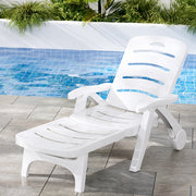 Gardeon Sun Lounger Folding Chaise Lounge Chair Wheels Patio Outdoor Furniture ODF-SUNBED-PP150-WH