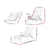 Gardeon Sun Lounger Folding Chaise Lounge Chair Wheels Patio Outdoor Furniture ODF-SUNBED-PP150-WH