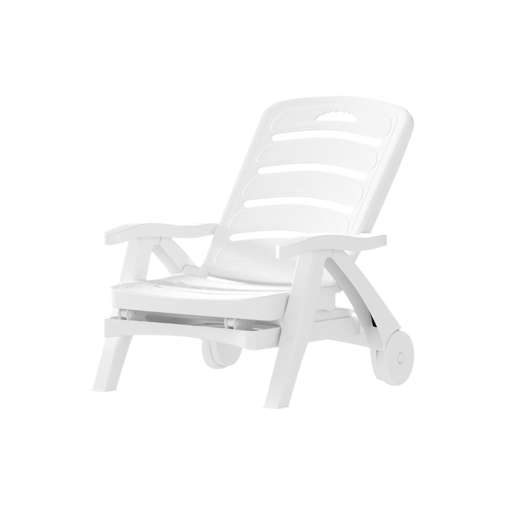Gardeon Sun Lounger Folding Chaise Lounge Chair Wheels Patio Outdoor Furniture ODF-SUNBED-PP150-WH
