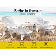Gardeon Sun Lounger Folding Chaise Lounge Chair Wheels Patio Outdoor Furniture ODF-SUNBED-PP150-WH