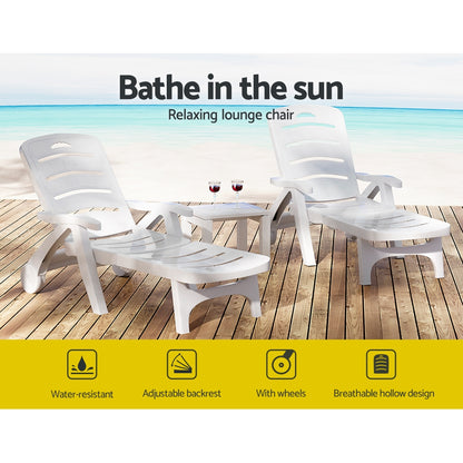 Gardeon Sun Lounger Folding Chaise Lounge Chair Wheels Patio Outdoor Furniture ODF-SUNBED-PP150-WH