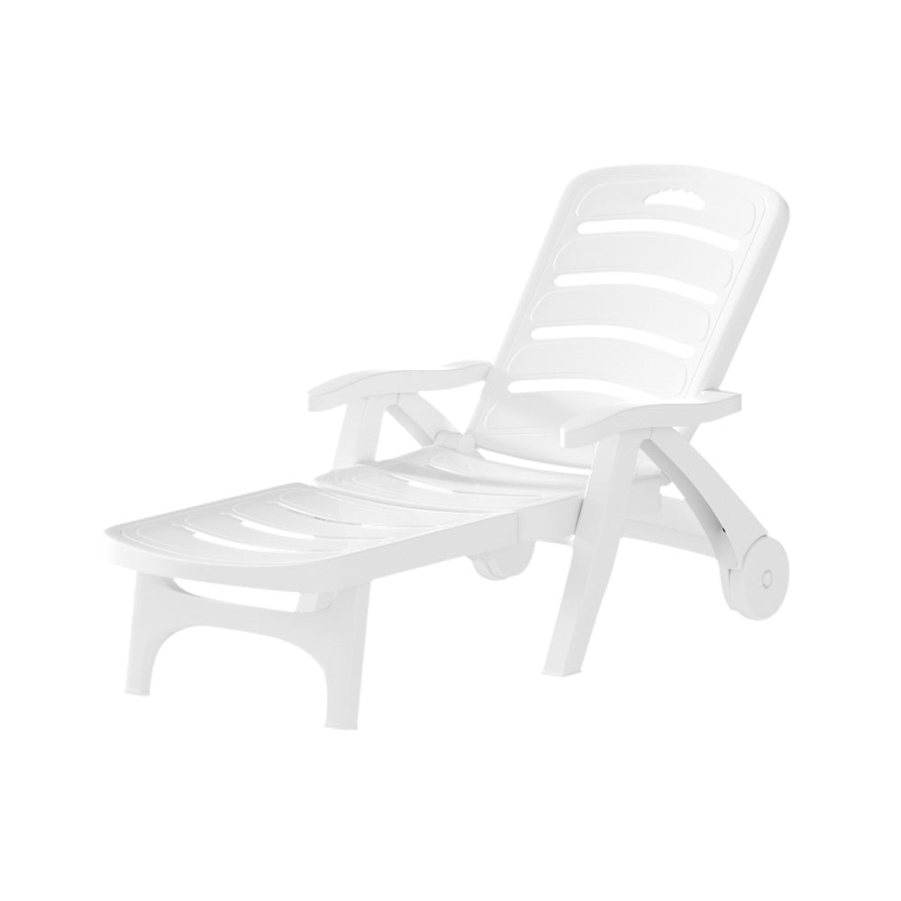 Gardeon Sun Lounger Folding Chaise Lounge Chair Wheels Patio Outdoor Furniture ODF-SUNBED-PP150-WH