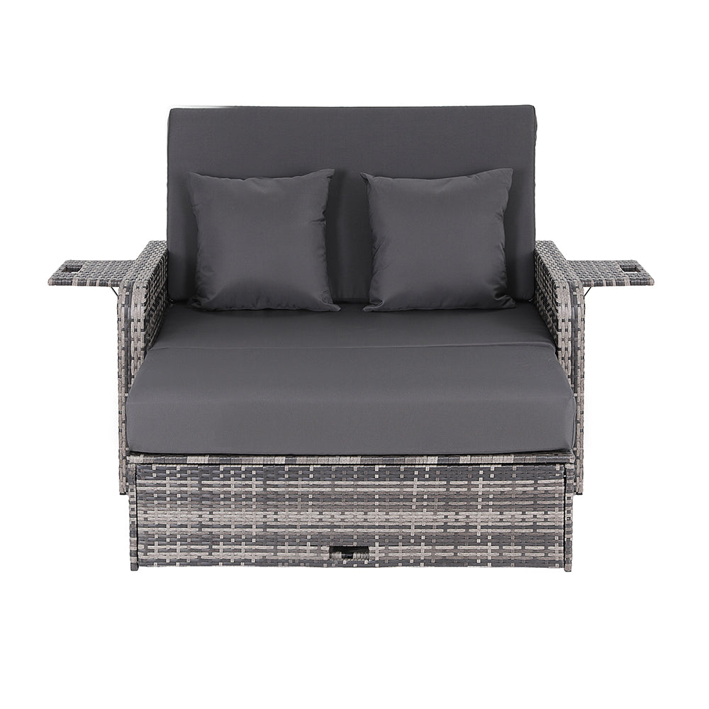 Gardeon Outdoor Day Bed Sun Lounge Setting Wicker Lounger Patio Furniture Grey ODF-SUNBED-RCL-GE-AB