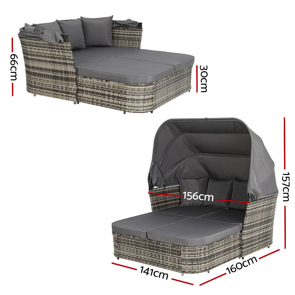 Gardeon Outdoor Sun Lounge Setting Patio Furniture Wicker Sofa Garden Day Bed ODF-SUNBED-SQ-GR-AB