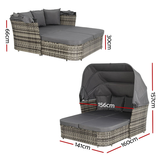 Gardeon Outdoor Sun Lounge Setting Patio Furniture Wicker Sofa Garden Day Bed ODF-SUNBED-SQ-GR-AB