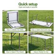 Gardeon 123cm Folding Table Portable Fold-in-Half with Handle Camping Picnic Adjustable Height