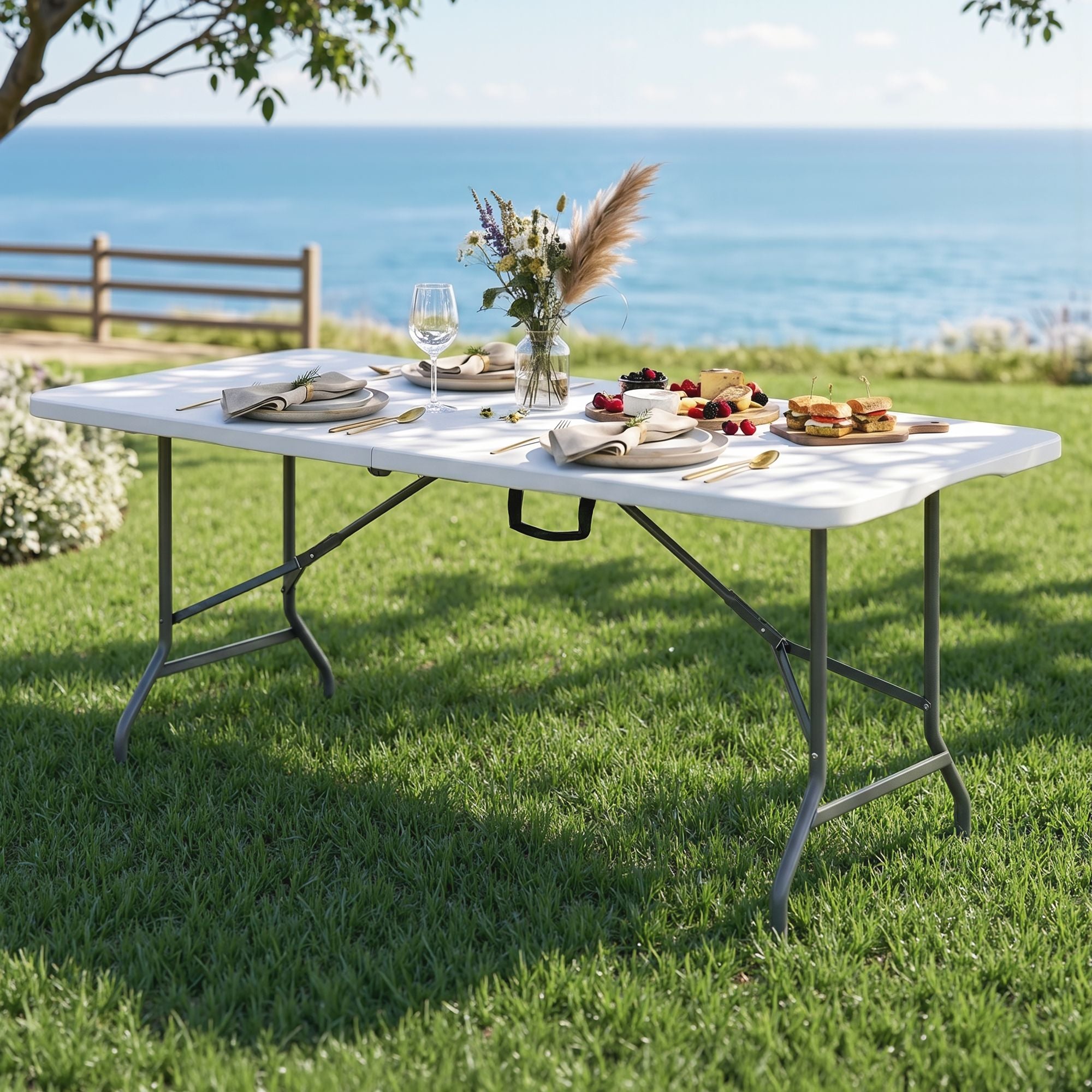 Gardeon 180cm Folding Table Portable Fold-in-Half with Handle Camping Picnic ODF-TB-HDPE-180CM